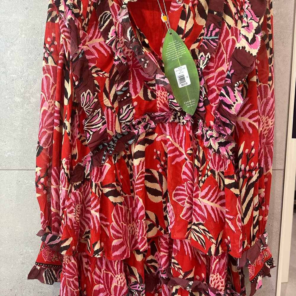 Farm Rio: NWT XS Vibrant Red and Pink Floral Dress